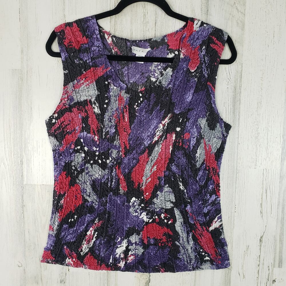 Rafael Sleeveless Scrunched Crinkle Abstract Print Top Women’s Size Medium